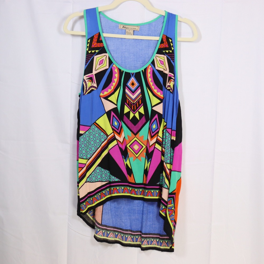Billy by Flying Tomato Tank Top L Multicolor Womens Geometric High Low Boho